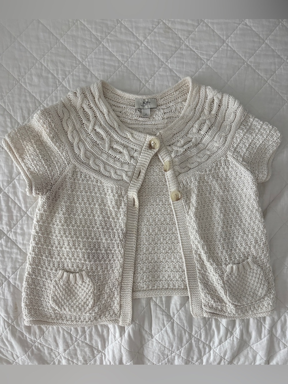LOFT Cable Knit Short Sleeve Cardigan